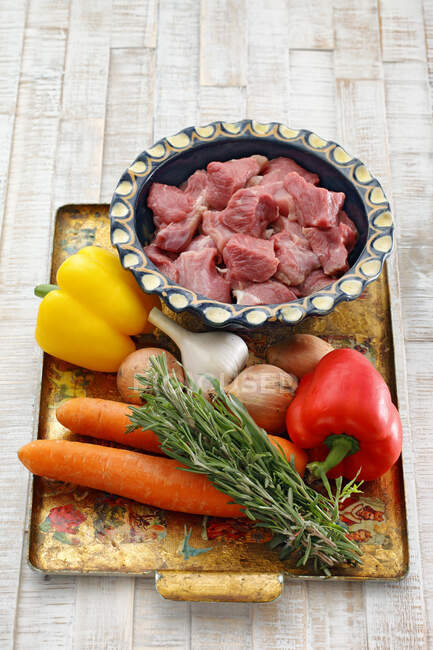 Ingredients for lamb goulash — Stock Photo