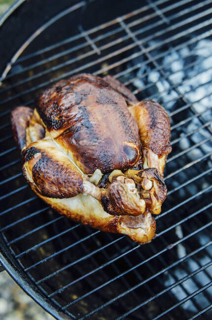 Un pollo intero su una griglia — Foto stock