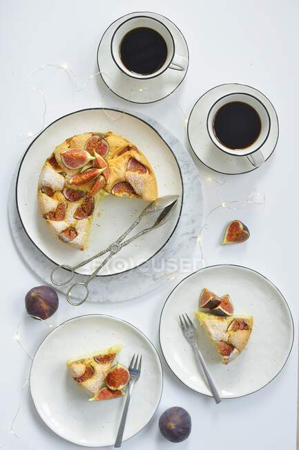 Sponge cake with figs on a plate — Stock Photo