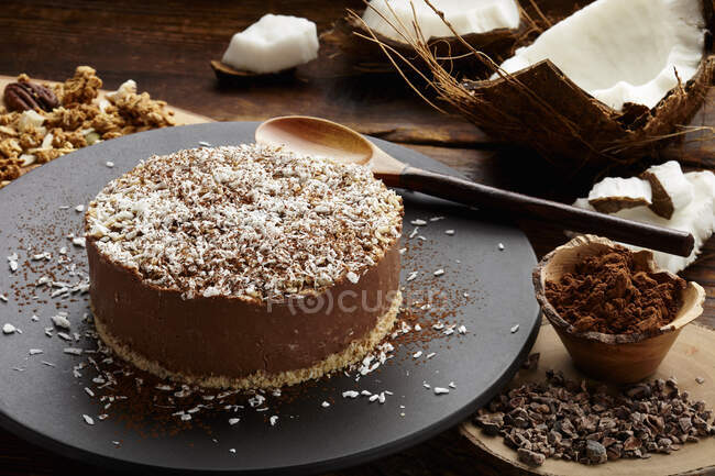 Chocolate cheesecake on the table — Stock Photo
