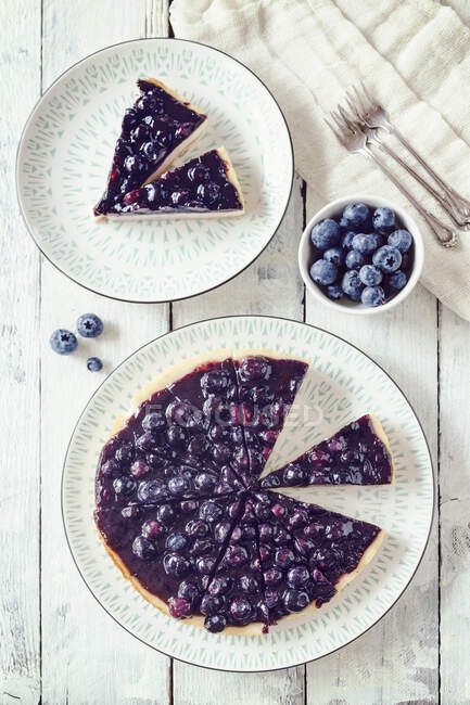 A blueberry tart with cream cheese (top view) — Stock Photo