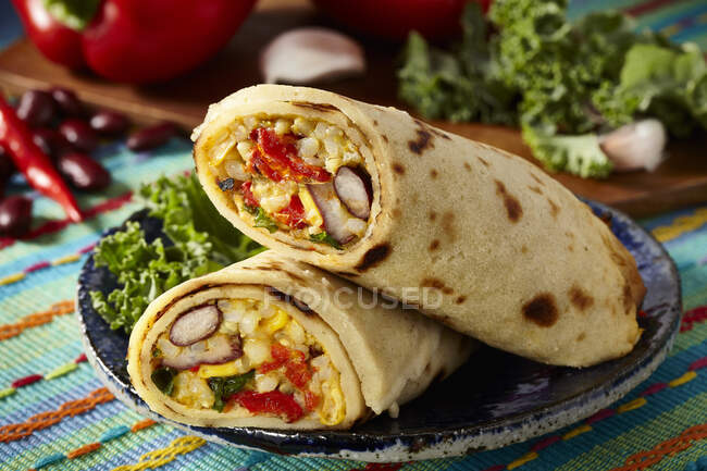 Mexican pancakes filled with rice and vegetables — Stock Photo