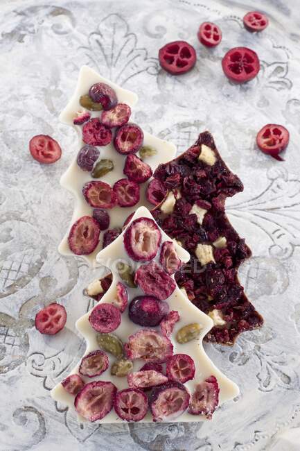 Christmas tree of chocolate with dried cranberries — Stock Photo