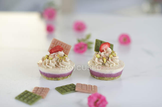 Gâteau au fromage cupcakes (végétalien) vue rapprochée — Photo de stock