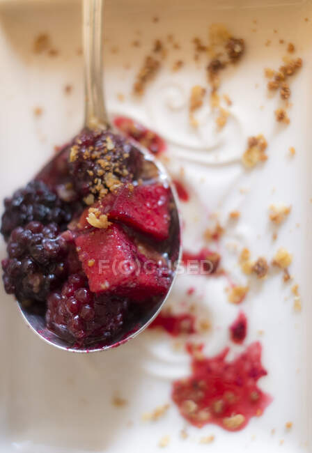Blackberry Apple Crumble close-up view — Stock Photo