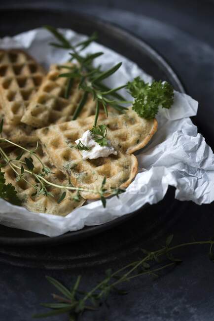 Vegan herb waffles close-up view — Stock Photo