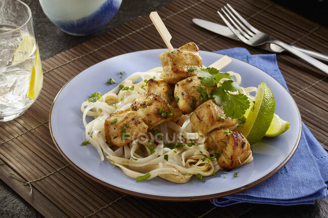 Coriander chicken kebabs with lime and molasses marinade — Stock Photo