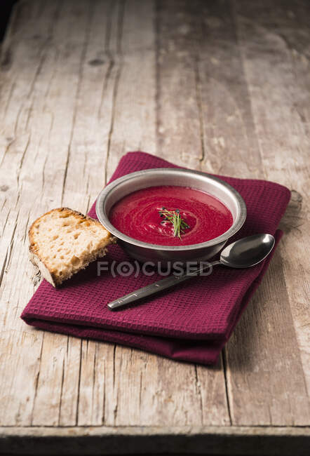 Beetroot soup with cress — Stock Photo