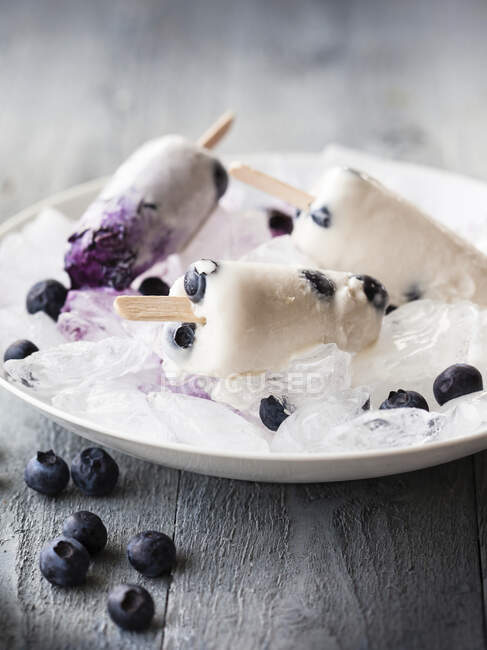 Bâtonnets de crème glacée à la noix de coco et myrtille — Photo de stock