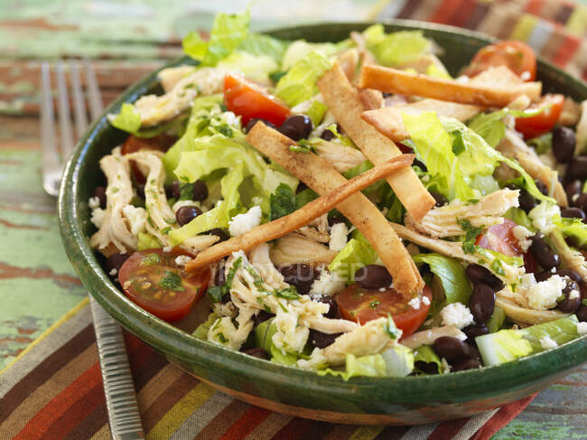 Tortilla salad with chicken and tomatoes — Stock Photo