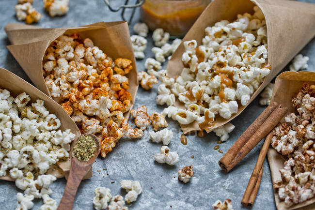 Flavored popcorn close-up view — Stock Photo
