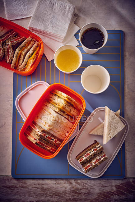 Tupperware with different sandwiches — Stock Photo