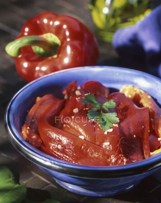 Fresh red chili peppers and tomato sauce — Stock Photo