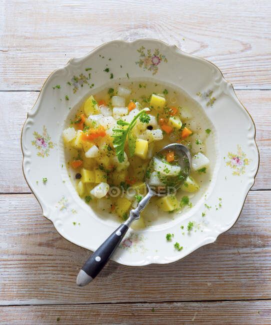 Sopa de verduras con perejil - foto de stock