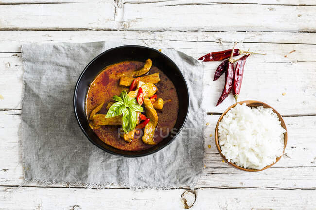 Red Thai curry with chicken meat — Stock Photo