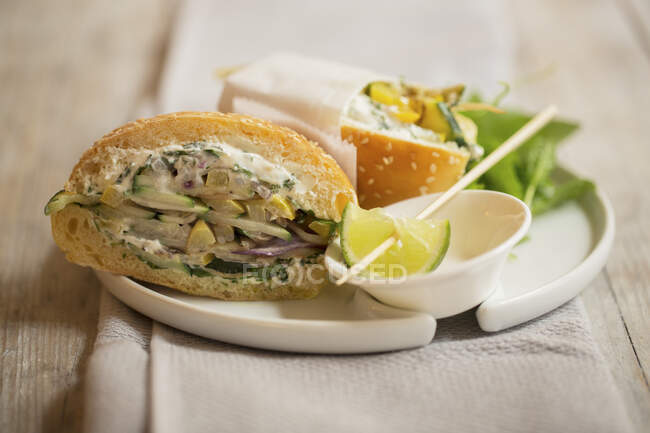 Vegetariano Sandwich close-up vista — Fotografia de Stock