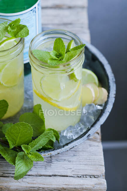 Lemon and lime switchel with ginger and mint — Stock Photo
