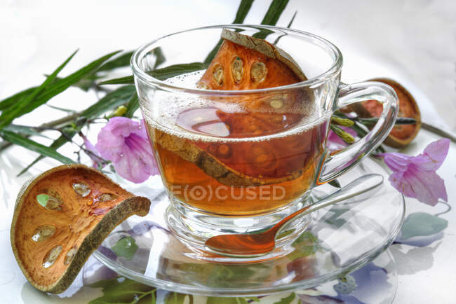 Tea with dried Bael fruit from Thailand — Stock Photo