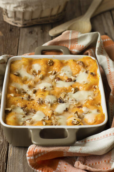 Pumpkin lasagne with walnuts — Stock Photo