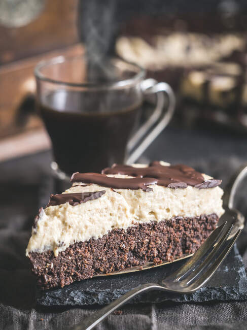 Brownie with mascarpone-peanut butter topping — Stock Photo