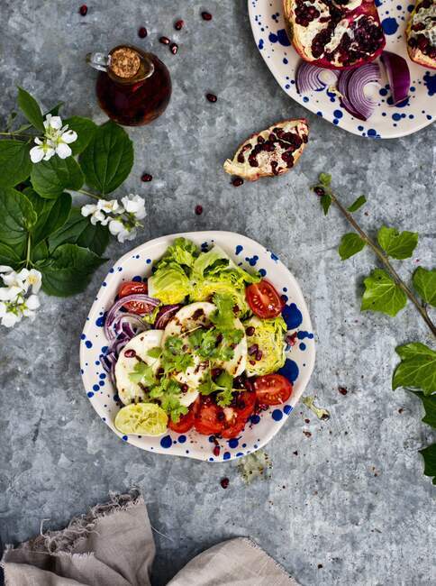 Salada com legumes halloumi e romã — Fotografia de Stock