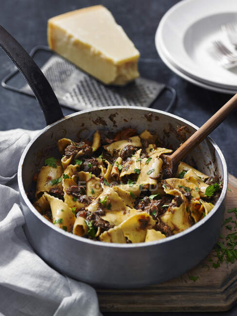 Pappardelle Ragu in a pan — Stock Photo