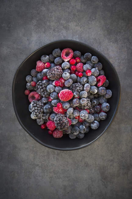 A bowl of frozen fruits of the forest — Stock Photo