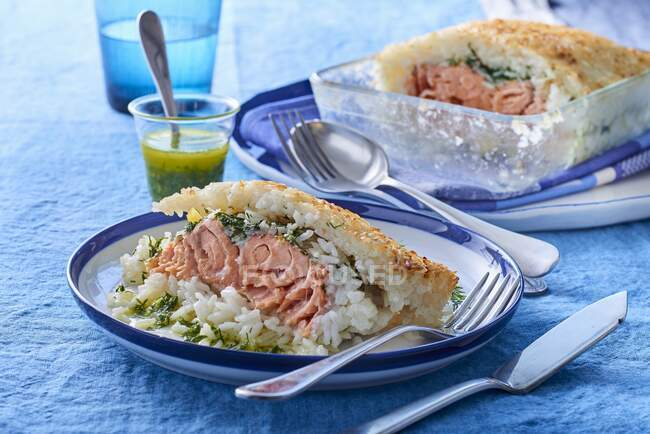 Salmon in reismantel from the oven — Stock Photo
