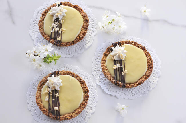 Pannacotta tarts with crunchy pastry (vegan) — Stock Photo