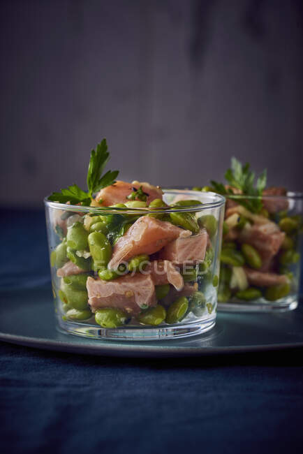 Verrina di salmone con fagioli edamame — Foto stock