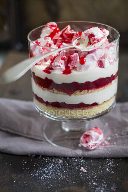 Trifle com cranberries e merengue — Fotografia de Stock