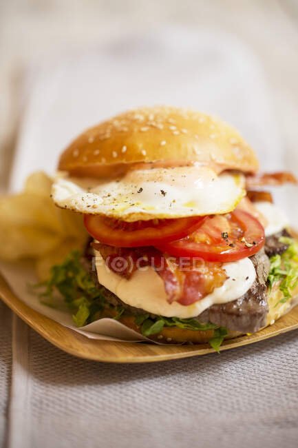 Steak Sandwich with fried egg — Stock Photo