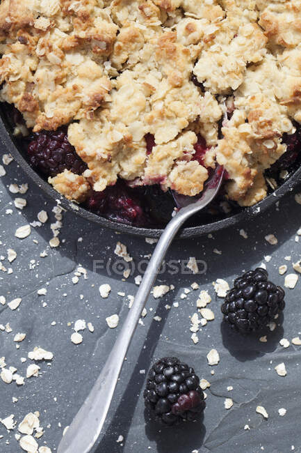 Blackberry crumble close-up view — Stock Photo