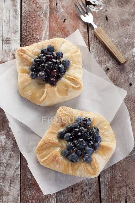 Close-up shot of delicious Individual blueberry pies — Stock Photo