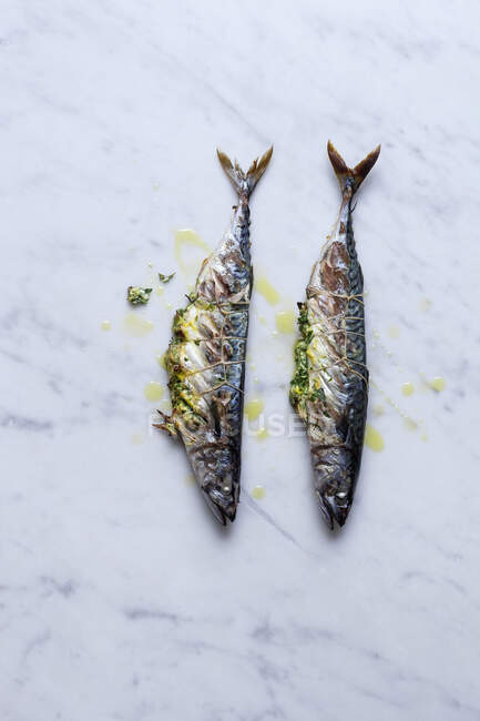 Oven roast stuffed mackerel — Stock Photo