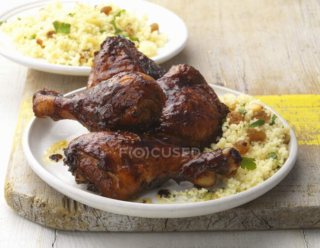 Rotisserie glazed chicken close-up view — Foto stock