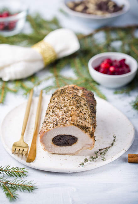 Pork chop with plum stuffing for Christmas — Stock Photo