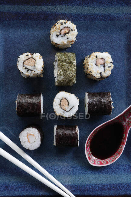 Assorted maki sushi close-up view — Foto stock