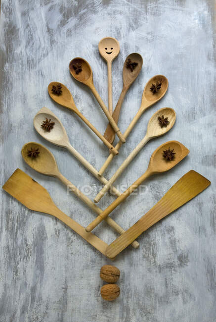 Wooden spoon Christmas Tree — Stock Photo
