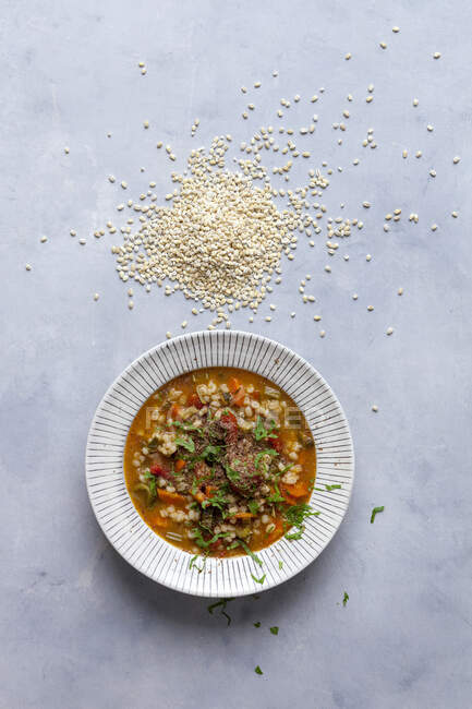 Ячменный суп с овощами — стоковое фото