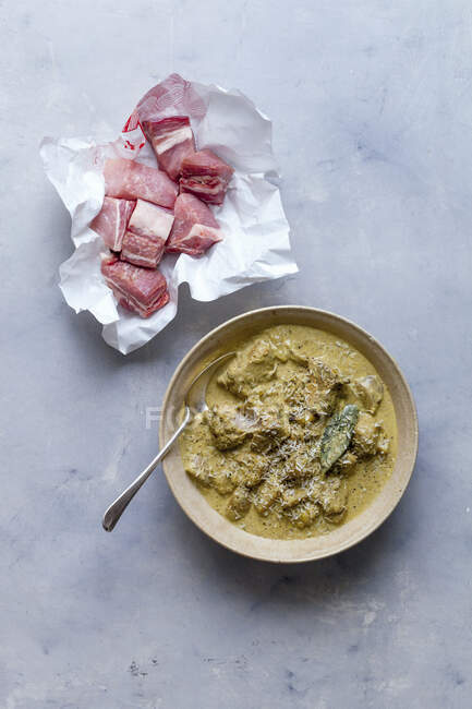 Pork with a coconut curry sauce — Stock Photo
