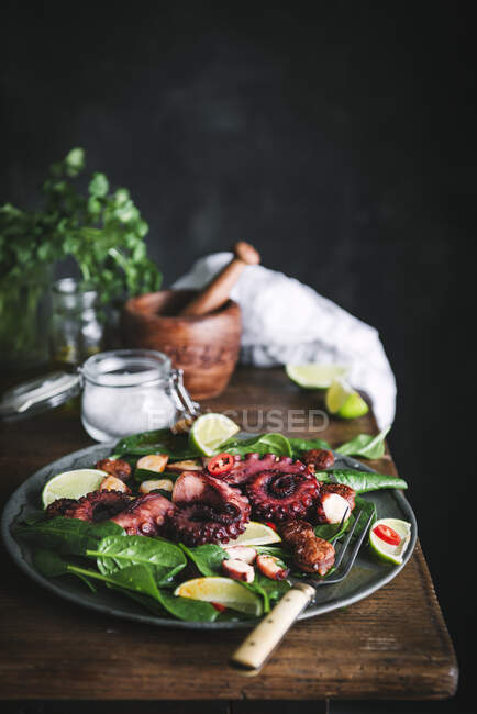 Polvo grelhado e salada de chouriço — Fotografia de Stock