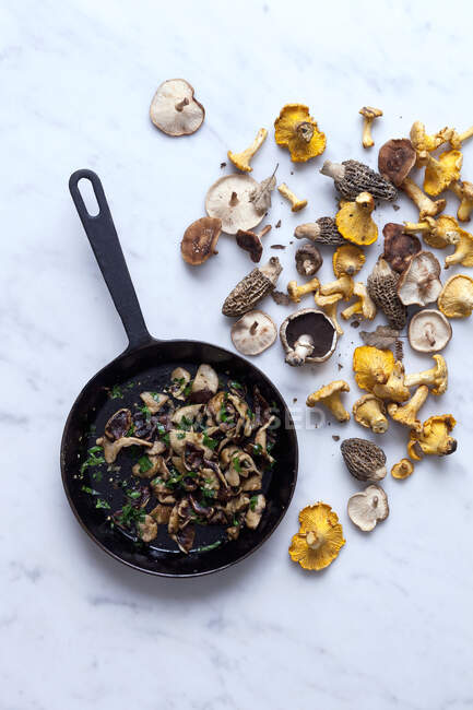 Смажені гриби на сковороді — стокове фото