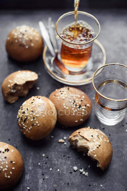Turkish bread rolls with sheep's cheese — Stock Photo