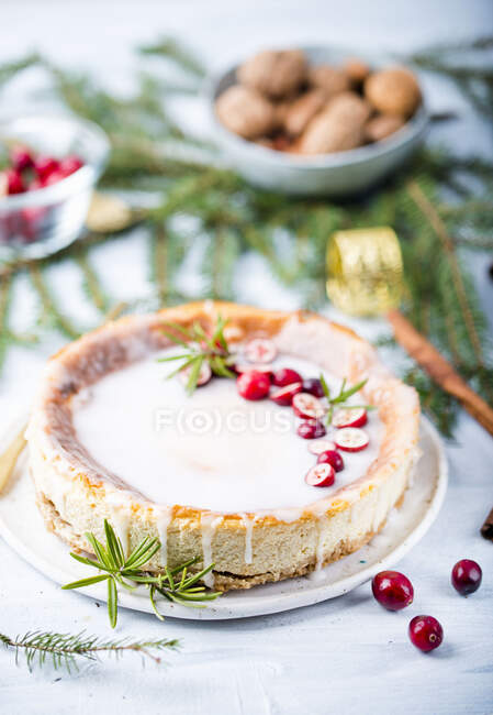 Cheesecake with cranberries for Christmas — Stock Photo