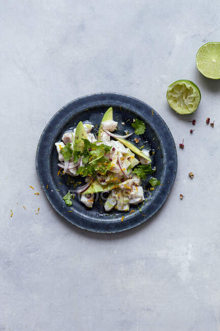 Sea bass tartare with avocado, lime and coriander — Foto stock
