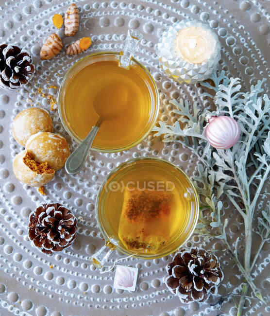 Golden turmeric Christmas tea — Stock Photo