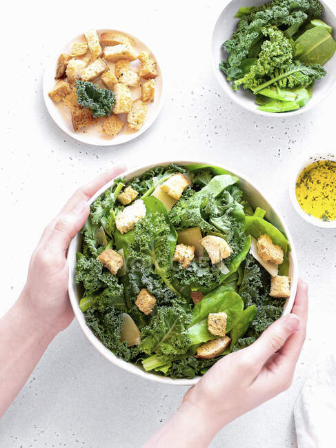 Caesar salad with green kale — Stock Photo