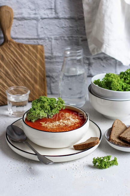 Sopa de tomate com couve — Fotografia de Stock