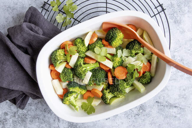 Steamed spring vegetables close-up view — Stock Photo